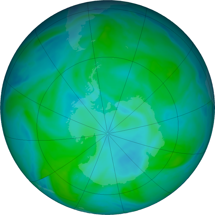 Antarctic ozone map for 14 January 2024
